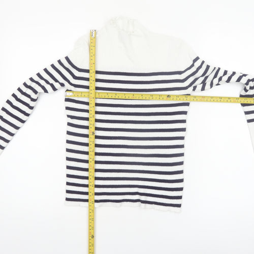 Et Vous Womens White Navy Striped Mock Neck Ribbed Jumper Size 12
