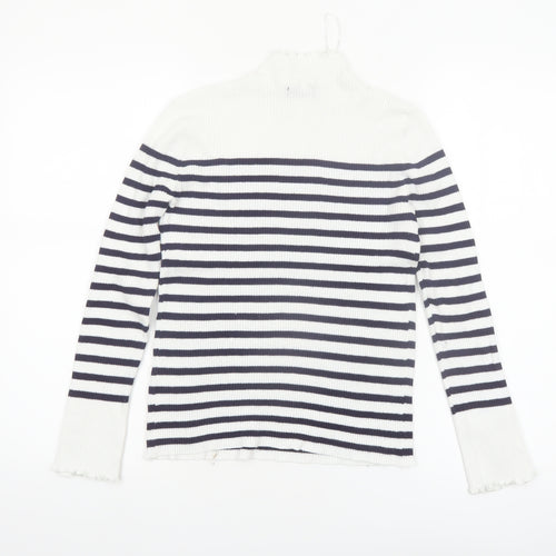Et Vous Womens White Navy Striped Mock Neck Ribbed Jumper Size 12