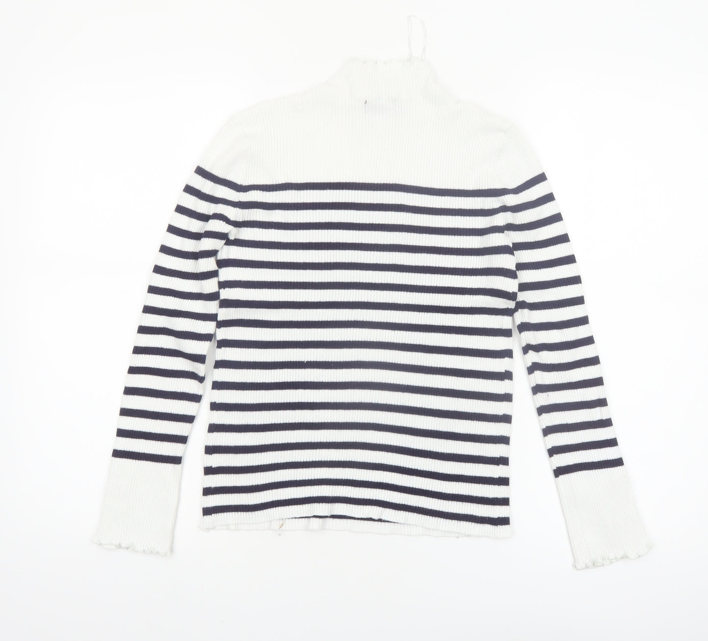 Et Vous Womens White Navy Striped Mock Neck Ribbed Jumper Size 12