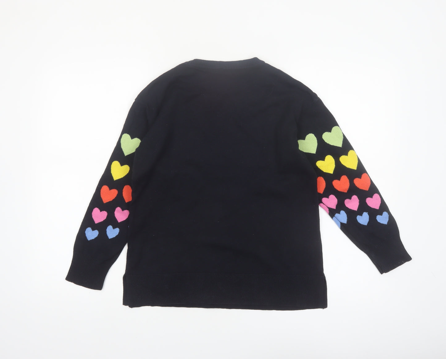 M&Co Women’s Multicoloured Heart Knit Jumper UK 8 Crew Neck