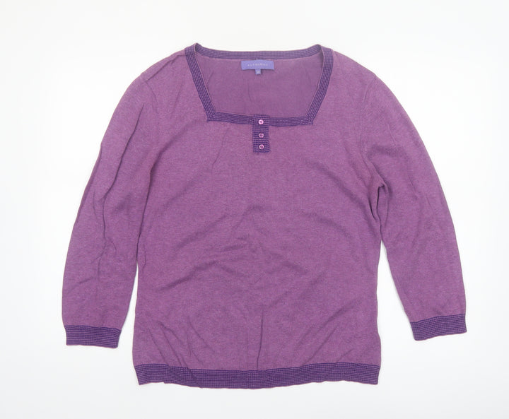 Autonomy Women's Purple Size 14 Henley Knit Jumper 3/4 Sleeve