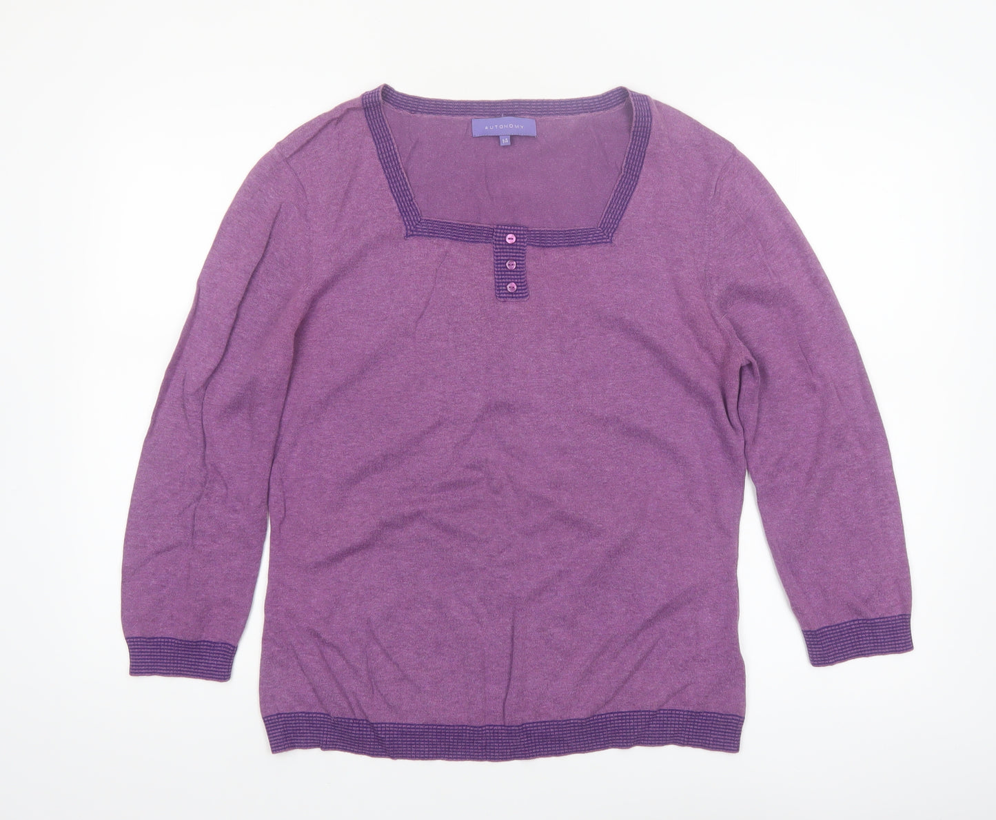 Autonomy Women's Purple Size 14 Henley Knit Jumper 3/4 Sleeve