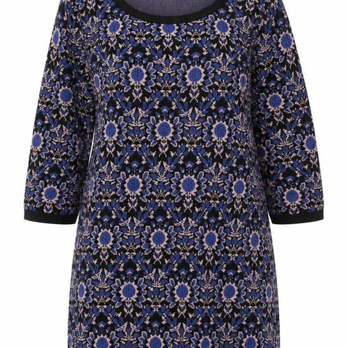 Monsoon Women Blue Floral Cotton Knit Shift Dress L