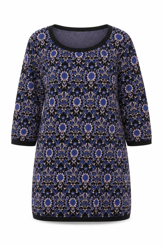 Monsoon Women Blue Floral Cotton Knit Shift Dress L