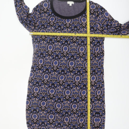 Monsoon Women Blue Floral Cotton Knit Shift Dress L