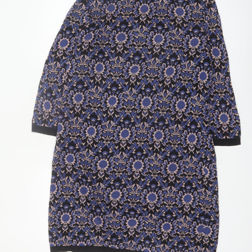Monsoon Women Blue Floral Cotton Knit Shift Dress L