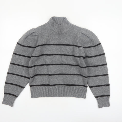 Next Women’s Grey Striped Wool Blend Mock Neck Jumper Size 8
