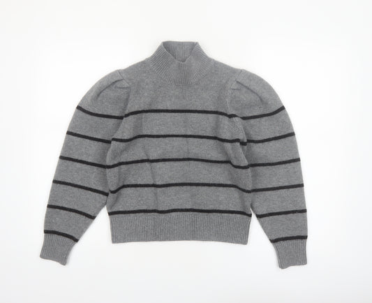 Next Women’s Grey Striped Wool Blend Mock Neck Jumper Size 8