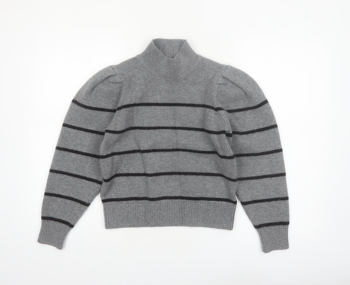 Next Women’s Grey Striped Wool Blend Mock Neck Jumper Size 8