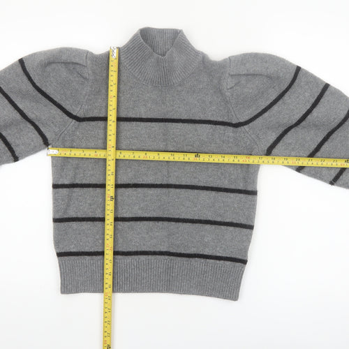 Next Women’s Grey Striped Wool Blend Mock Neck Jumper Size 8