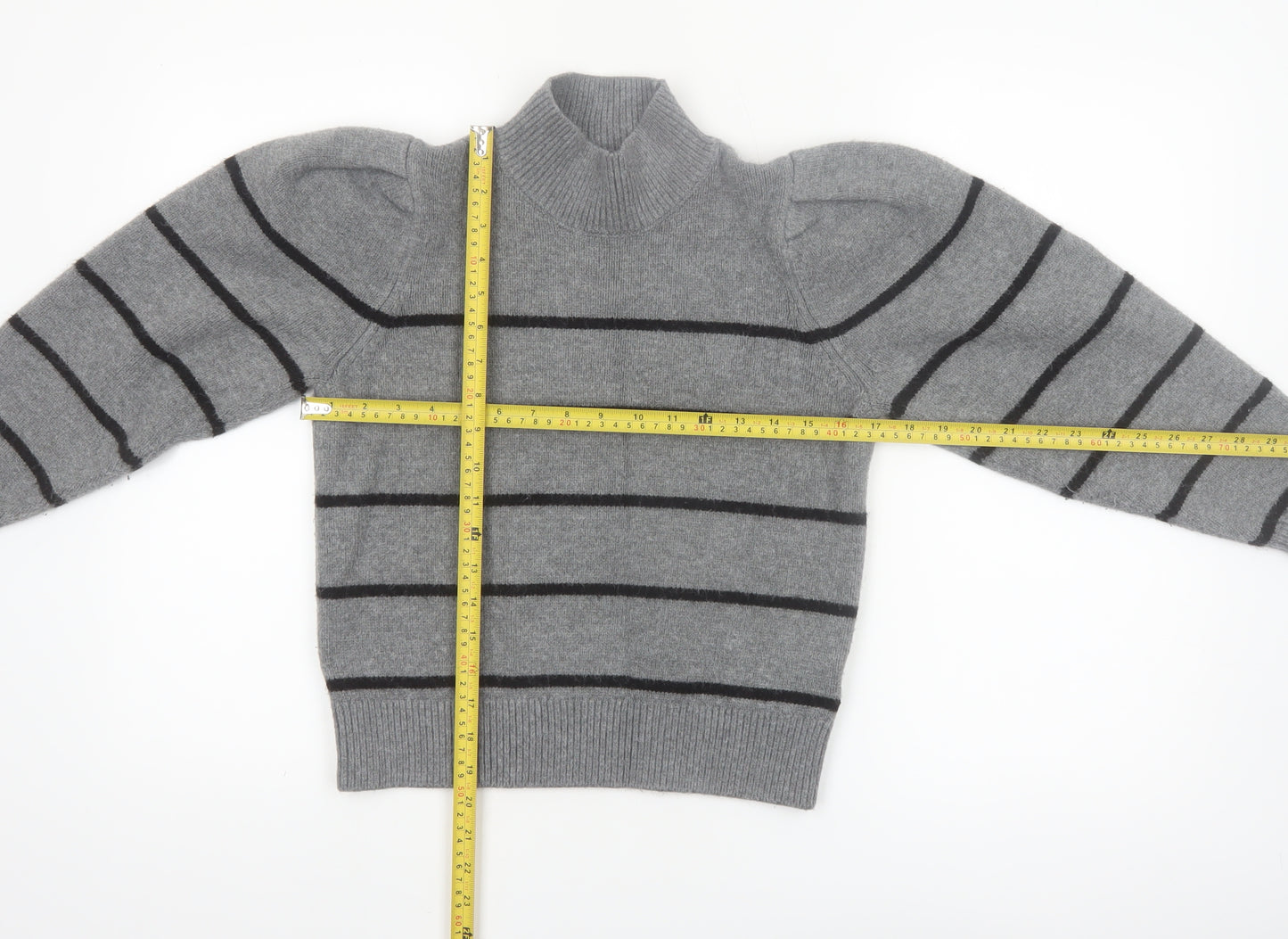 Next Women’s Grey Striped Wool Blend Mock Neck Jumper Size 8