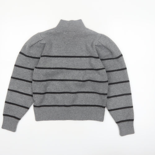 Next Women’s Grey Striped Wool Blend Mock Neck Jumper Size 8