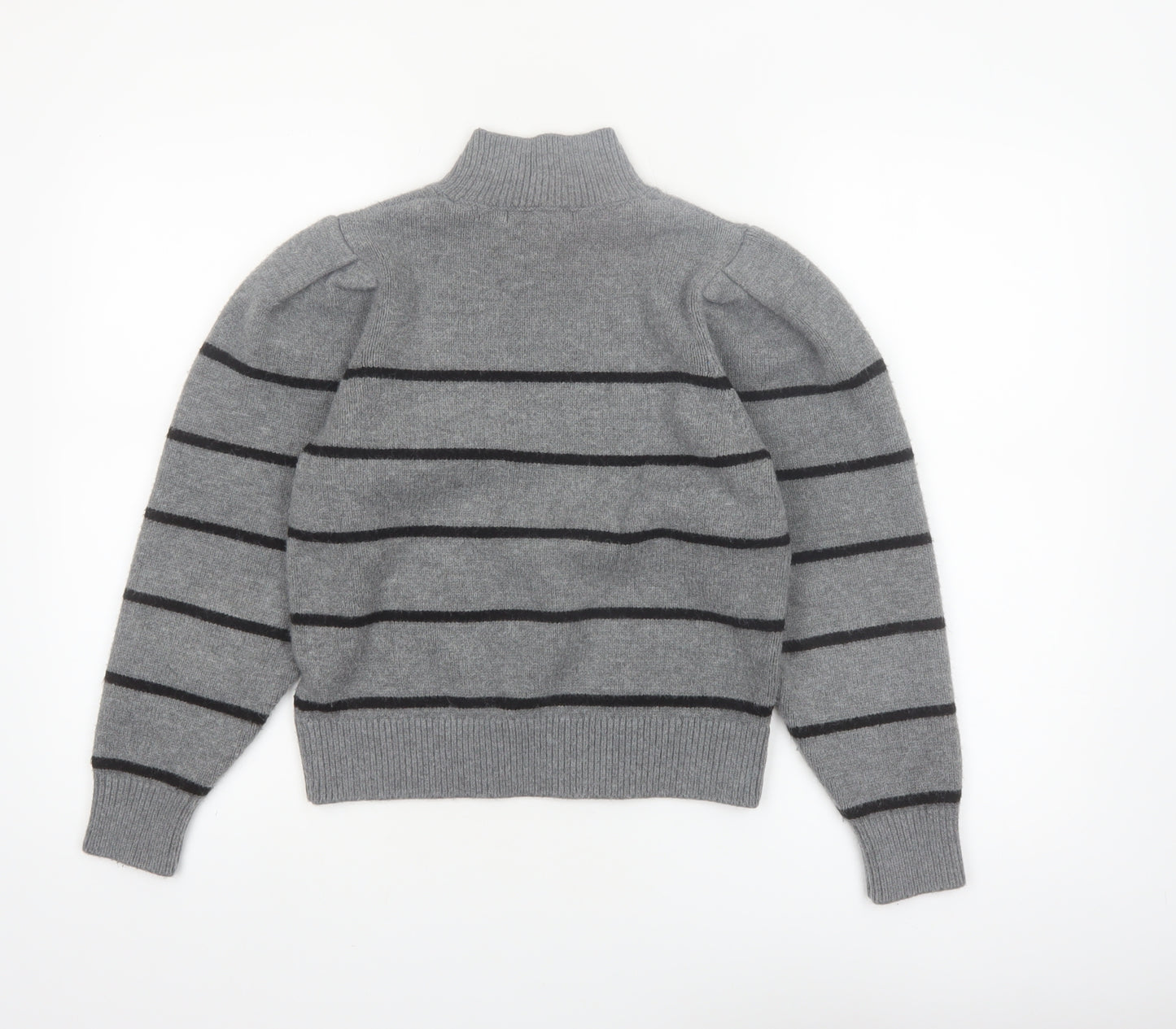 Next Women’s Grey Striped Wool Blend Mock Neck Jumper Size 8