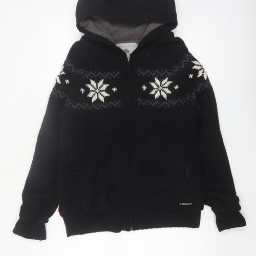 TOG24 Women's Black Fair Isle Full Zip Hooded Jumper Size 12