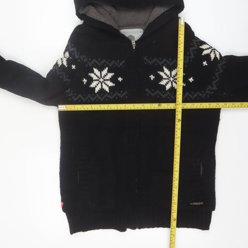 TOG24 Women's Black Fair Isle Full Zip Hooded Jumper Size 12