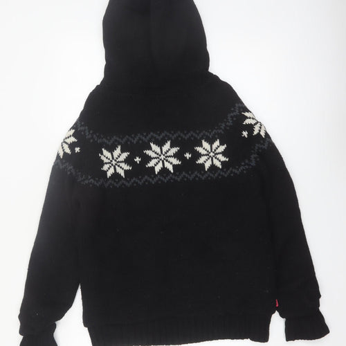 TOG24 Women's Black Fair Isle Full Zip Hooded Jumper Size 12