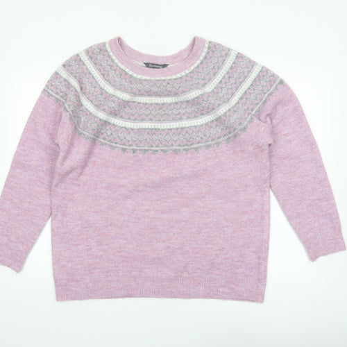 Bonmarché Women’s Pink Fair Isle Crew Neck Pullover Jumper Size 16