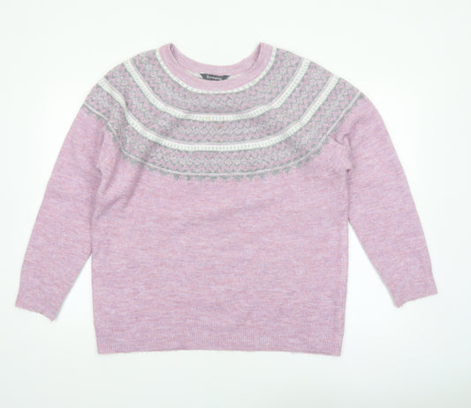 Bonmarché Women’s Pink Fair Isle Crew Neck Pullover Jumper Size 16