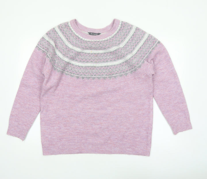 Bonmarché Women’s Pink Fair Isle Crew Neck Pullover Jumper Size 16