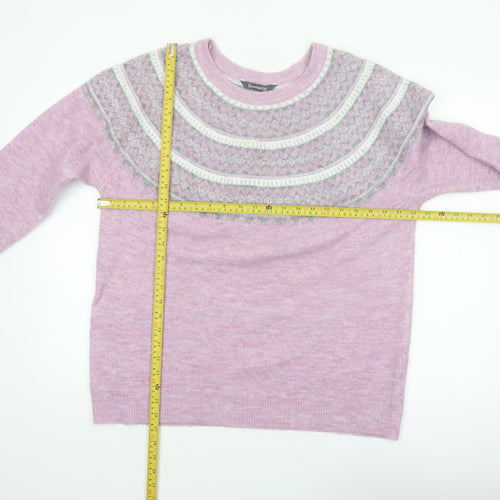 Bonmarché Women’s Pink Fair Isle Crew Neck Pullover Jumper Size 16