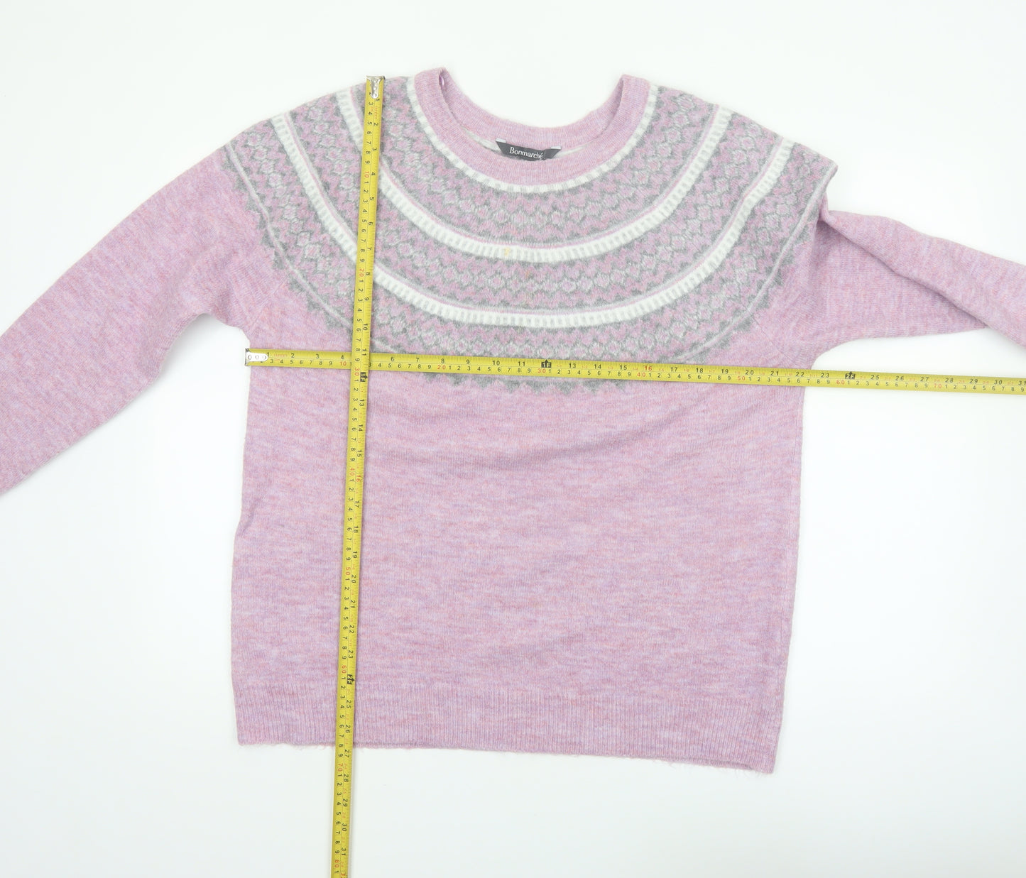 Bonmarché Women’s Pink Fair Isle Crew Neck Pullover Jumper Size 16