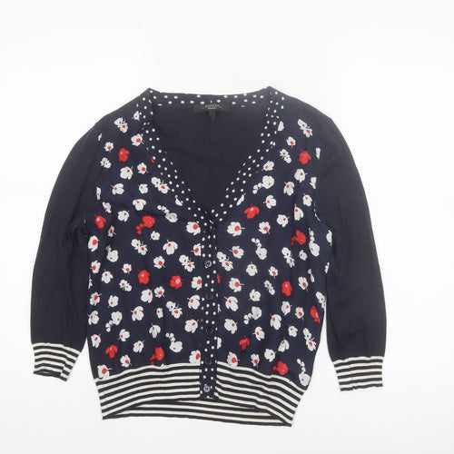 MaxMara Weekend Women's Blue Floral Knit Silk Cotton V-Neck Cardigan M