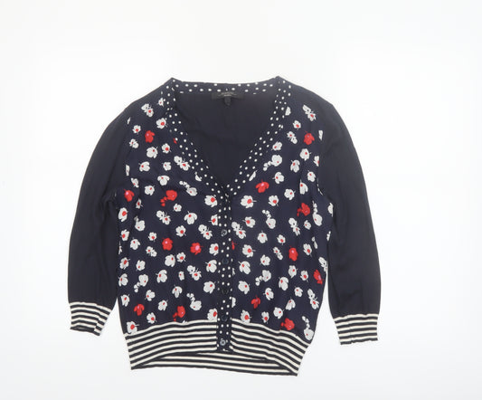 MaxMara Weekend Women's Blue Floral Knit Silk Cotton V-Neck Cardigan M