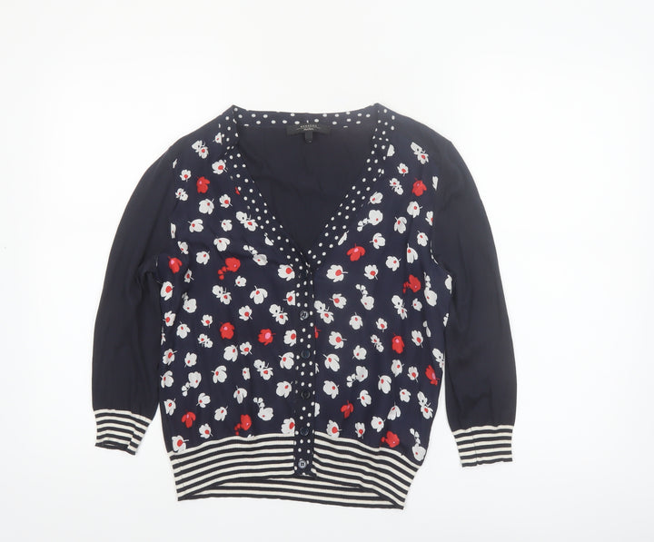 MaxMara Weekend Women's Blue Floral Knit Silk Cotton V-Neck Cardigan M