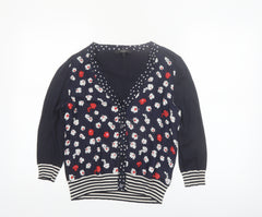 MaxMara Weekend Women's Blue Floral Knit Silk Cotton V-Neck Cardigan M