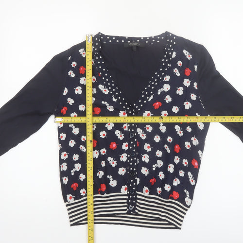 MaxMara Weekend Women's Blue Floral Knit Silk Cotton V-Neck Cardigan M