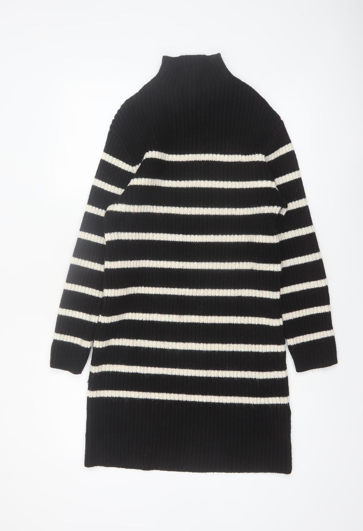 H&M Women’s Black Striped High Neck Long Sleeve Jumper Dress XS