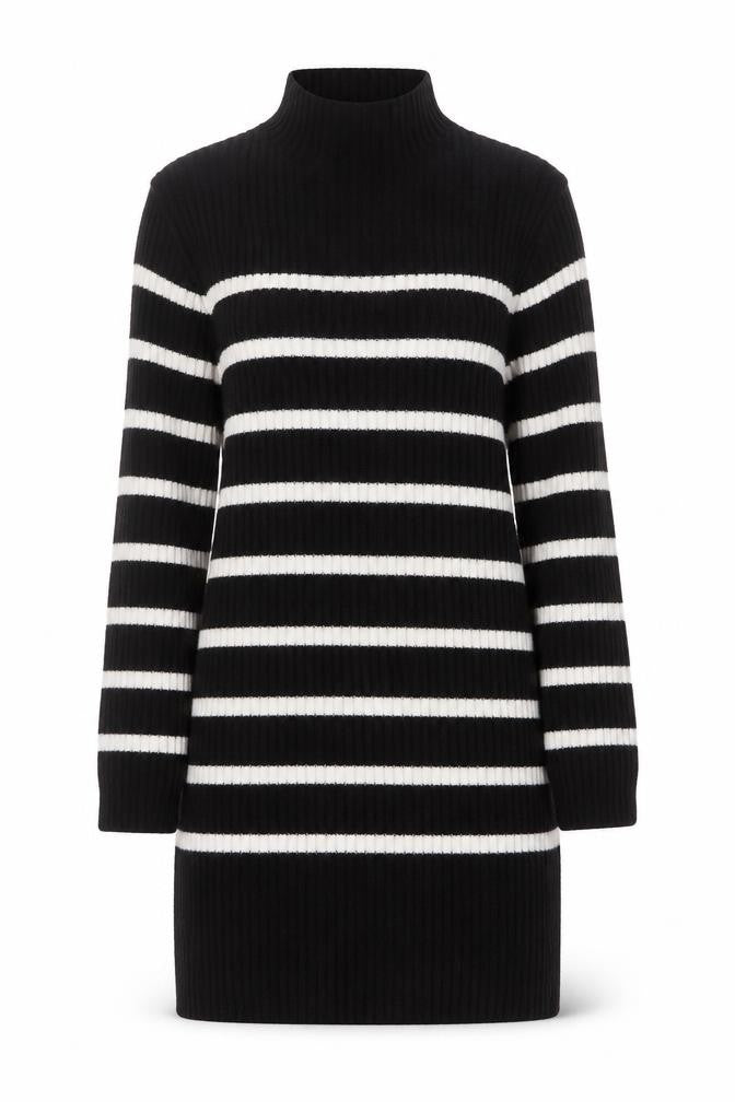 H&M Women’s Black Striped High Neck Long Sleeve Jumper Dress XS