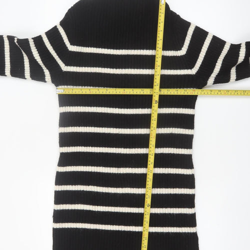 H&M Women’s Black Striped High Neck Long Sleeve Jumper Dress XS