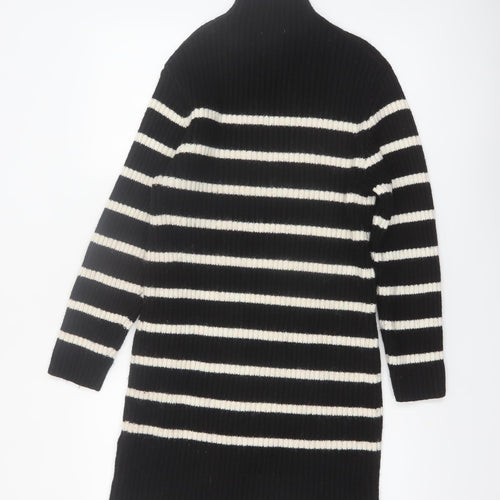 H&M Women’s Black Striped High Neck Long Sleeve Jumper Dress XS