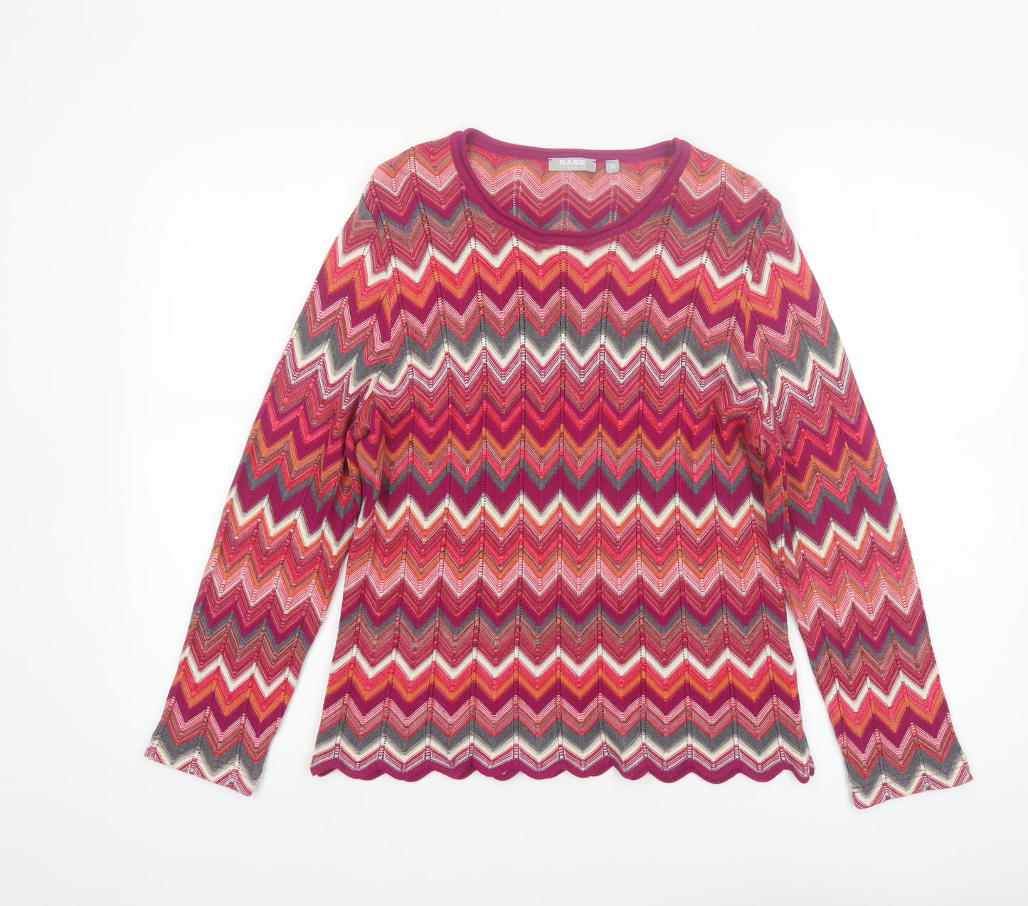 Rabe Women's Multicoloured Zigzag Knit Pullover Jumper Size 12
