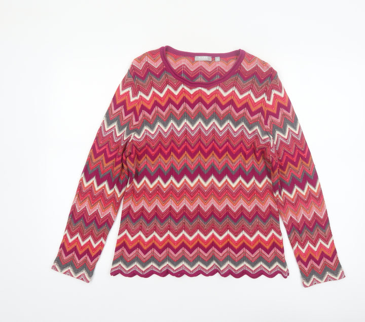Rabe Women's Multicoloured Zigzag Knit Pullover Jumper Size 12