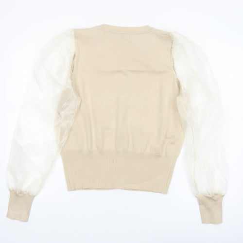 New Look Women Beige Puff Sleeve Cardigan Size 16