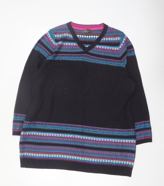 Marks and Spencer Women’s Multicoloured Fair Isle V-Neck Jumper Size 20