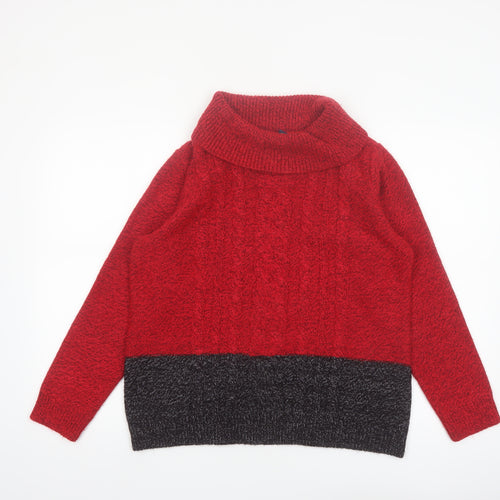 Karen Scott Women Red Roll Neck Cable-Knit Jumper L