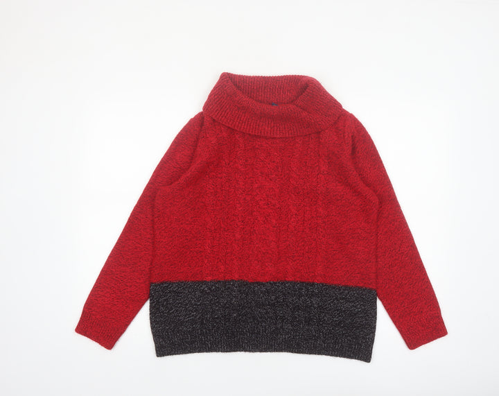 Karen Scott Women Red Roll Neck Cable-Knit Jumper L