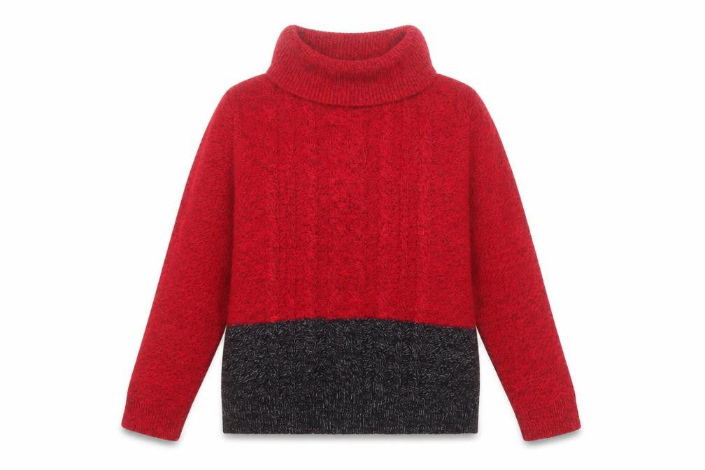 Front view of Karen Scott Women Red Roll Neck Cable-Knit Jumper L