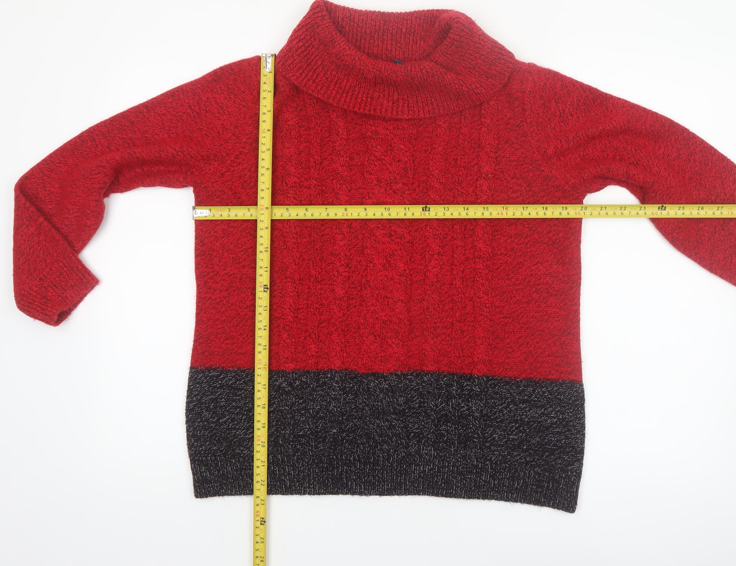 Karen Scott Women Red Roll Neck Cable-Knit Jumper L