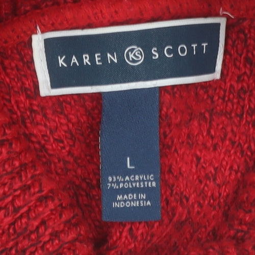 Karen Scott Women Red Roll Neck Cable-Knit Jumper L