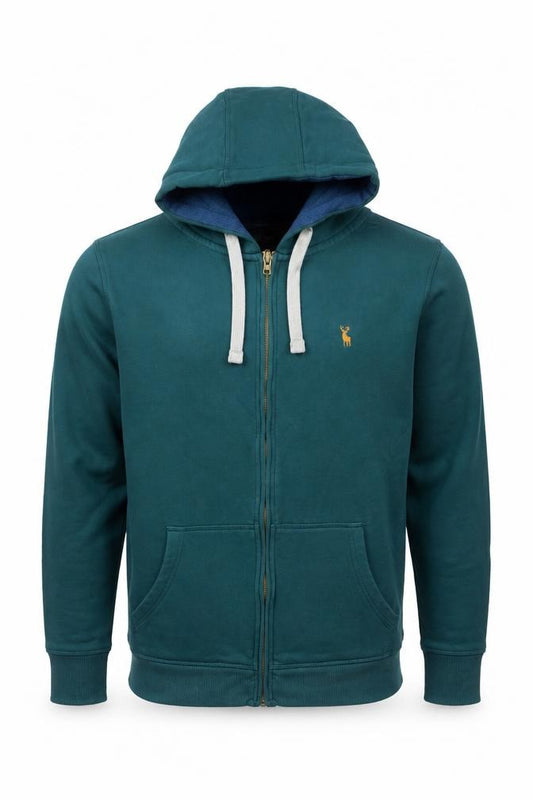 Front view of PG Field Men's Green Full Zip Hoodie M Regular Fit