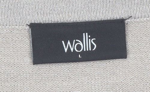Wallis Womens Beige V-Neck Beaded Short Sleeve Jumper Size L