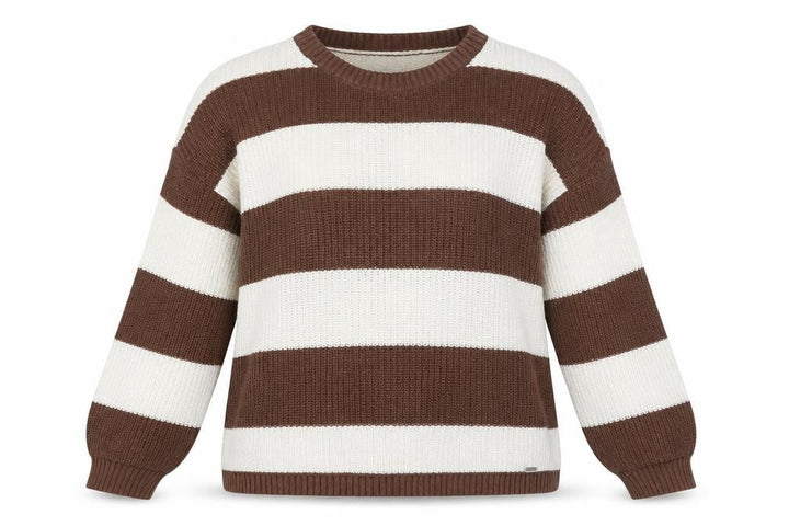 Hollister Women Brown & Ivory Striped Cotton Pullover Jumper M