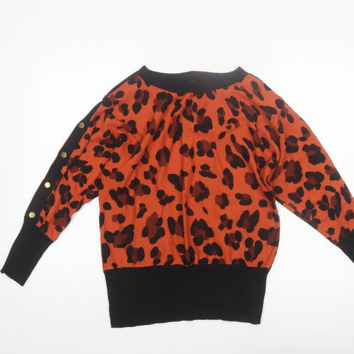 Roman Womens Orange Leopard Print Jumper Size 12 Long Sleeve