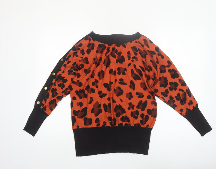 Roman Womens Orange Leopard Print Jumper Size 12 Long Sleeve
