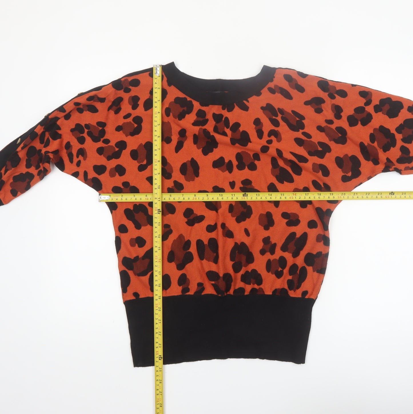 Roman Womens Orange Leopard Print Jumper Size 12 Long Sleeve