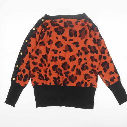 Roman Womens Orange Leopard Print Jumper Size 12 Long Sleeve